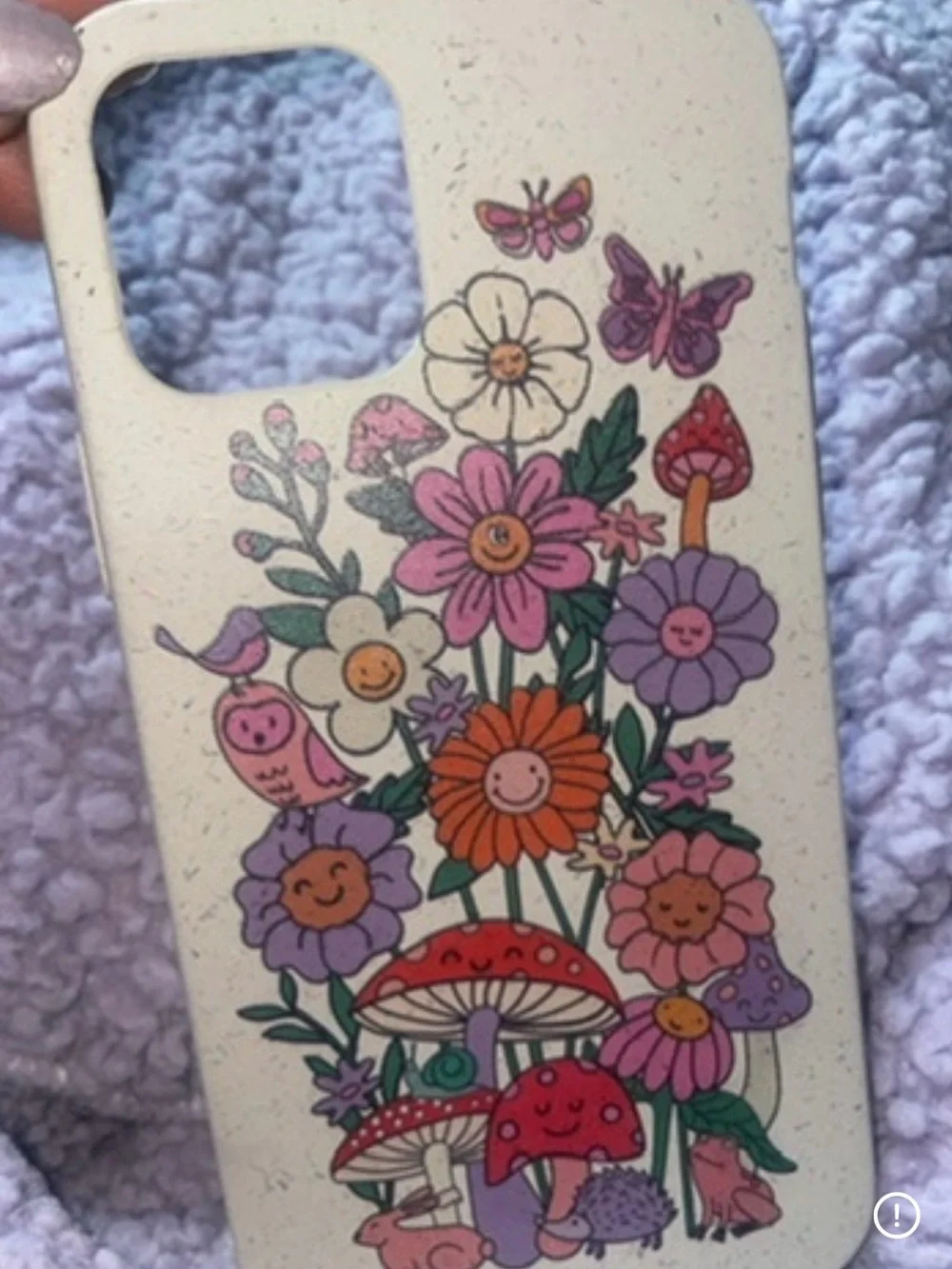 Floral Smiley Mushroom Protective Phone Case - Cream